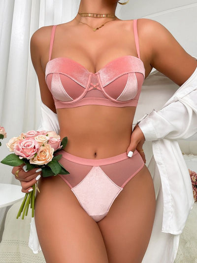New French  summer Velvet Lingerie Set double foam